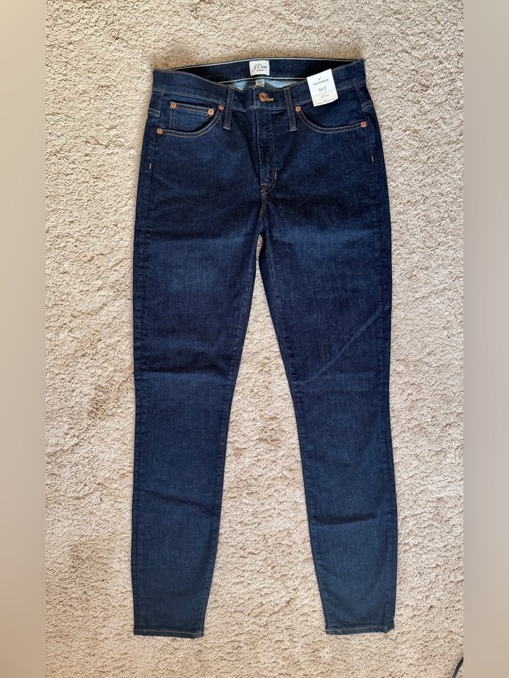 J. Crew NWT 9” High Rise Toothpick Skinny Jeans Size 30 Tall 30T Dark Blue Women